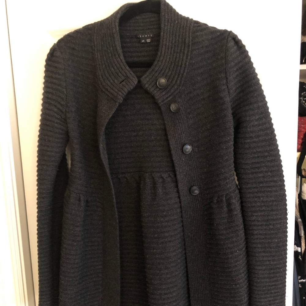 Grey Wool Cashmere Blend Charcoal Sweater Coat